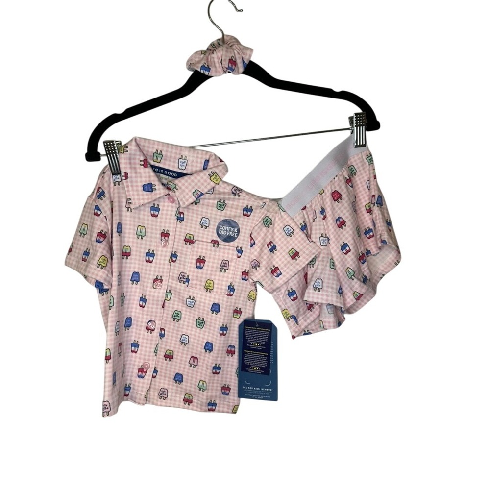 Life is Good Sleep 2T‎ Pajama Set Pink Popsicle Gingham Comfy Tag Free Short NWT